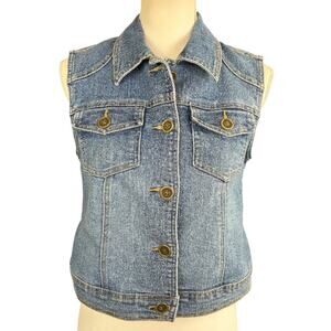Crazy Horse Denim Vest Women Size M Blue Medium Stone Wash Western Retro 90s Top